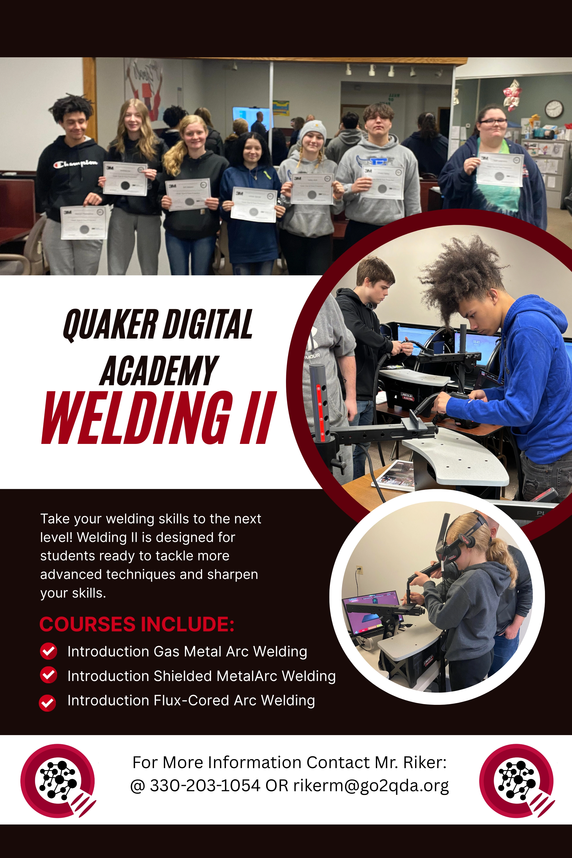 Students participating in advanced welding instruction at Quaker Digital Academy